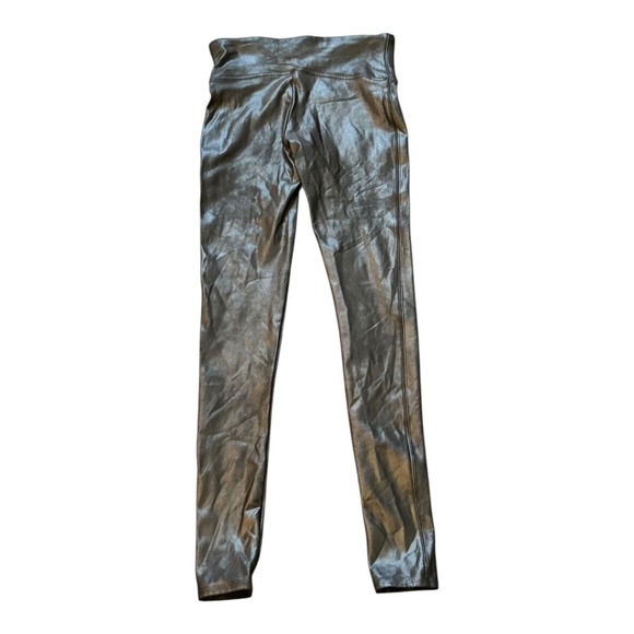 SPANX Faux Leather Leggings Black Metallic High‎ Waisted Tummy Control S - Picture 5 of 8